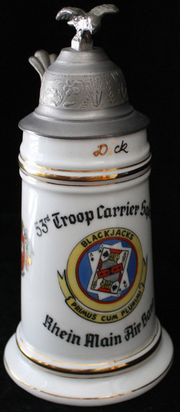 Rare USAF Ca. 1948-50 53rd Troop Carrier Sq. German-Made Lithopane Stein for Rhein Main Air Base
