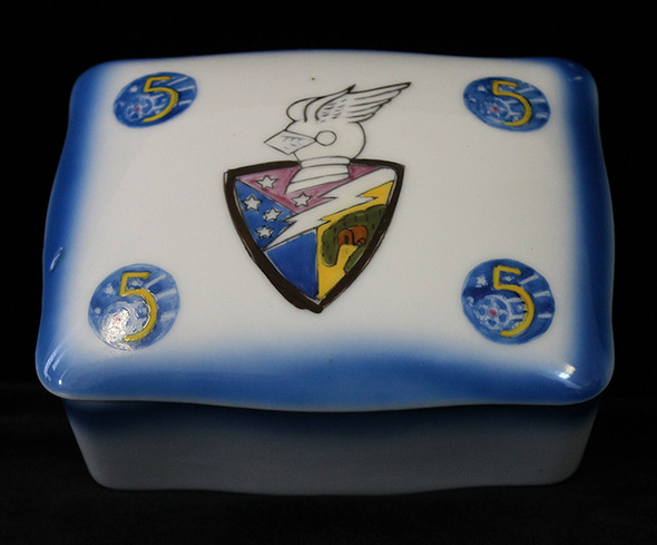 Cool Korean War USAF 49th Fighter-Bomber Group Covered Ceramic Jewelry Box Made in Japan