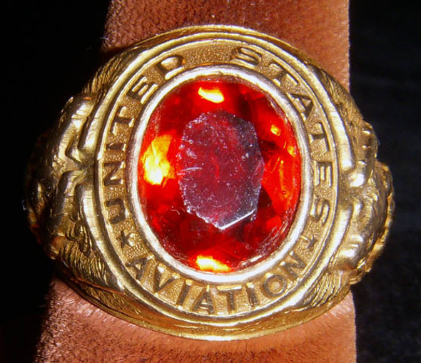 10K Gold WWI US Air Corps Aviation Ring Engraved with License #1077 (Pilot John K. Grisard