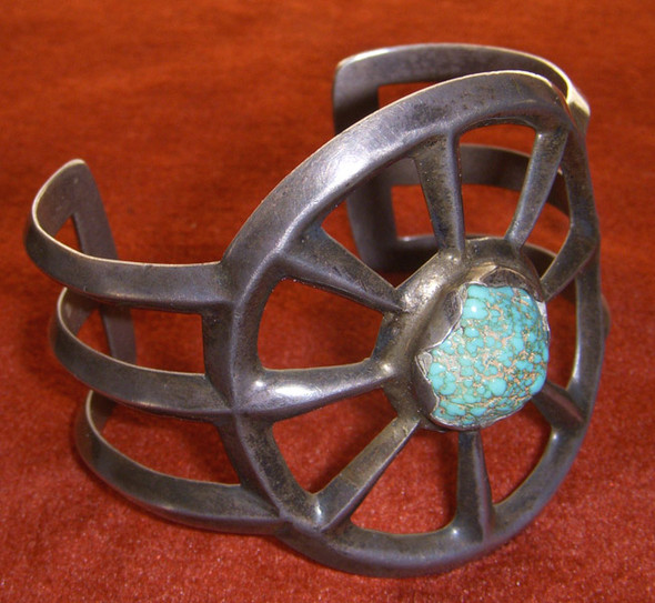 Wonderful Old 1930s-1940s Navajo "Skeleton" Bracelet in Silver & Turquoise