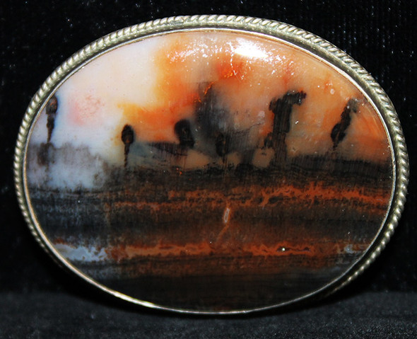 Beautiful 1940's American Indian Landscape Agate & Silver Brooch