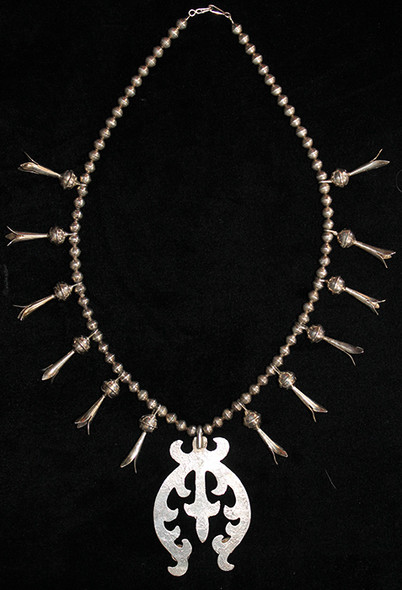 1940's-50's Navajo Squash Blossom Necklace in Silver & Turquoise