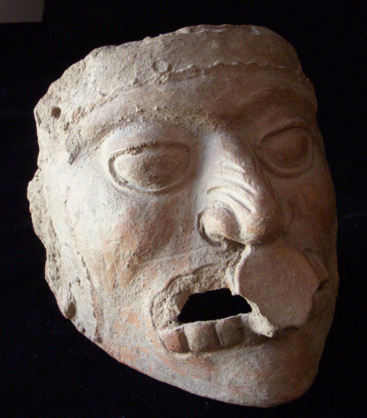 Wonderful Pre-Columbian Aztec or Mayan Terra Cotta Deity Mask