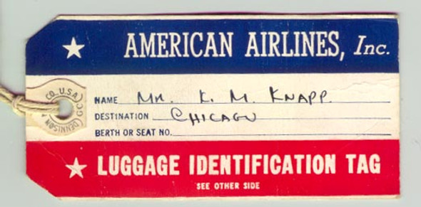 1940s American Airlines, Inc. Luggage Identification Tag