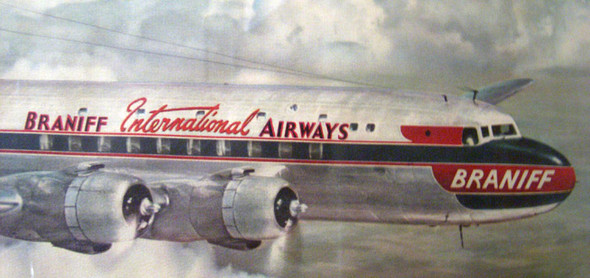 Nice Framed 1950s Braniff International Airways (BIA) DC-4 Promotional Print