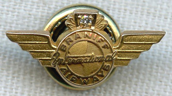 1950s Braniff International Airways 10K Lapel Pin with Diamond Chip
