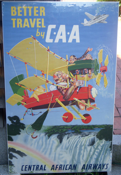 Wonderful & Humorous Circa 1950 Travel or Promotional Poster for Central African Airways (CAA)