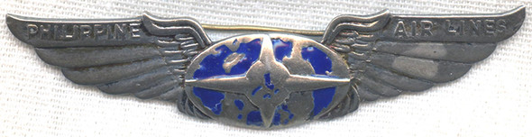 Late 1940s Philippine Airlines Sterling Silver Pilot Wing by Angel Zamora and Sons