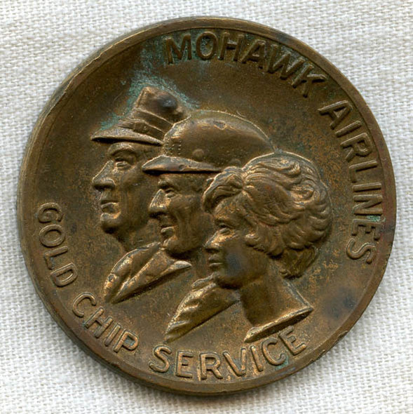 Late 1960's Mohawk Airlines "Gold Chip Servce" Bronze Medallion