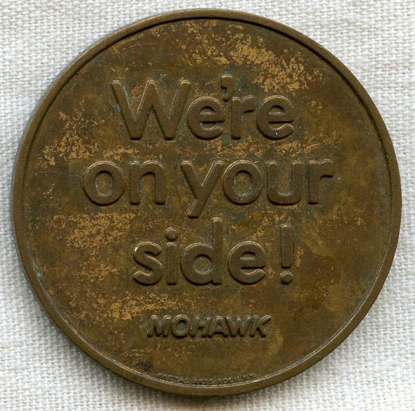 Late 1960's Mohawk Airlines "Gold Chip Servce" Bronze Medallion