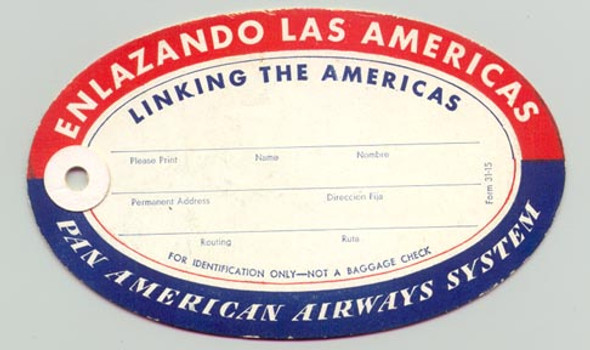 1940's Pan American Airways Enlazando Las Americas "Linking the Americas" Baggage Tag
