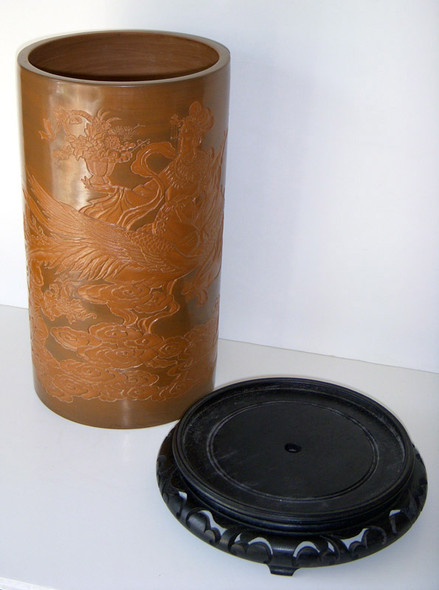 Ca. First Half 20th Century Chinese Redware Vase of Goddess Seated Upon Roc