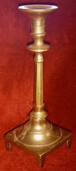 Antique Czarist Russia Single, Heavy Footed Brass Candlestick Mid-Nineteenth Century