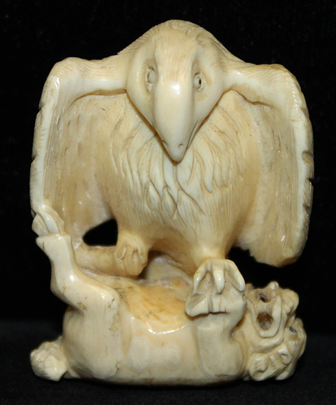 Wonderful Late 19th Century Japanese Hand-Carved Tengu and Shishi Netsuke