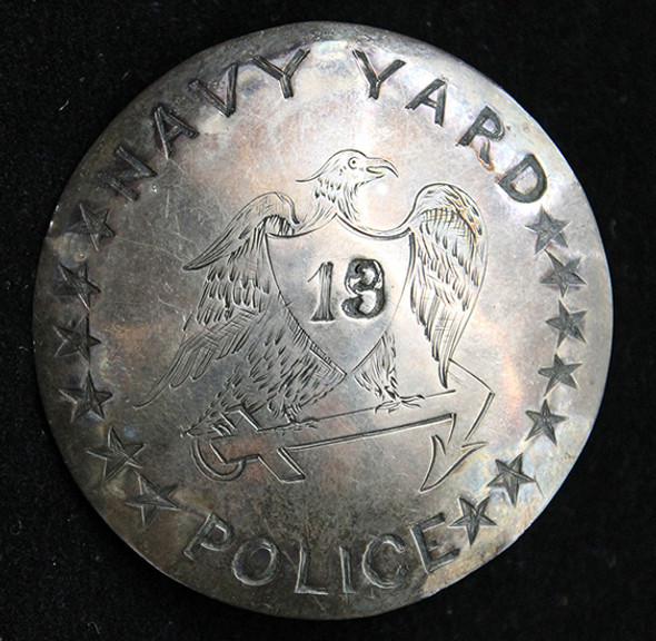 Gorgeous Civil War Period US Navy Yard Police Badge in Hand-Engraved Sheet Silver