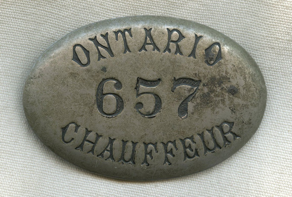 Rare & Beautiful Ca. 1908-1909 Ontario, Canada Chauffeur Badge #657