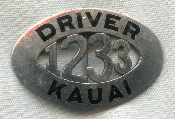 Rare Early 1920s Kauai, Hawaii Driver License (Chauffeur) Badge by Irvine & Jachens