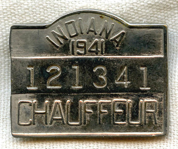 1941 Indiana Licensed Vintage Chauffeur Badge #121341