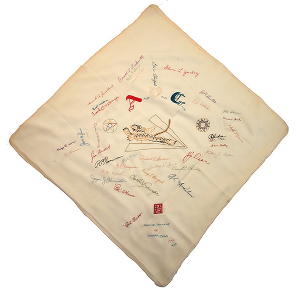 Wonderful Circa early 1942 AVG "Christmas Scarf" With Embroidered Tiger & Autographs