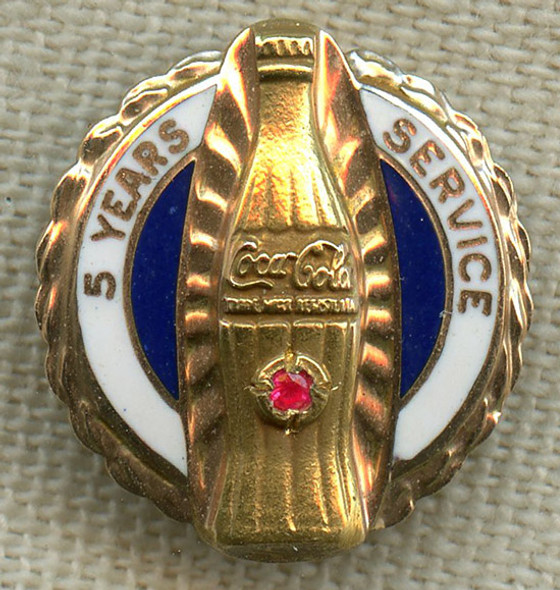 Old Coca Cola 5 Year Service Pin with 10K Gold and Ruby