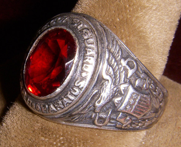 Beautiful WWII US Coast Guard (USCG) Sterling Silver Ring with Red Stone