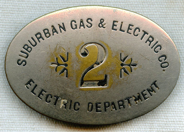 Ca. 1900s-1910s Suburban Gas & Electric Co (Revere, Massachsuetts) Employee Badge