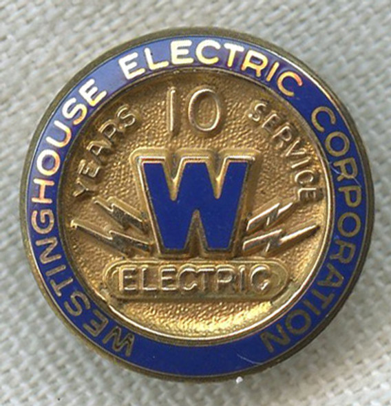 Early to Mid-Late 1950s 10 Years of Service Lapel Pin for Westinghouse Electric Corp. by Balfour