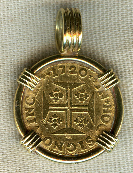 Beautiful Ca. 1720 Portuguese 1000 Reis Gold Coin in 18K Gold Frame with Certificate of Authenticity