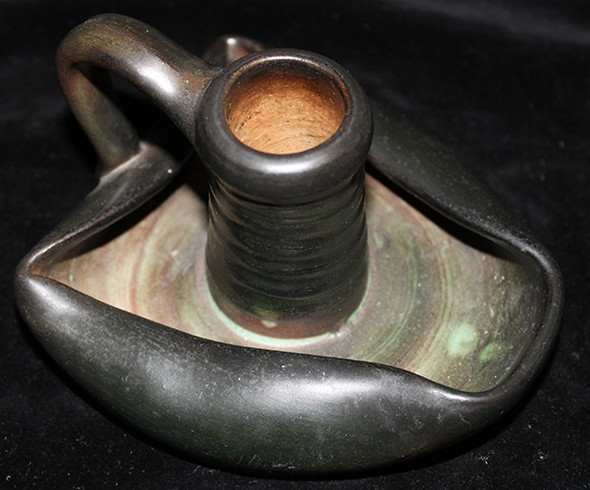 Beautiful Ca. 1910 Arts & Crafts Matte Green Tan Underglaze Candlestick by Weller Ware, Handmade