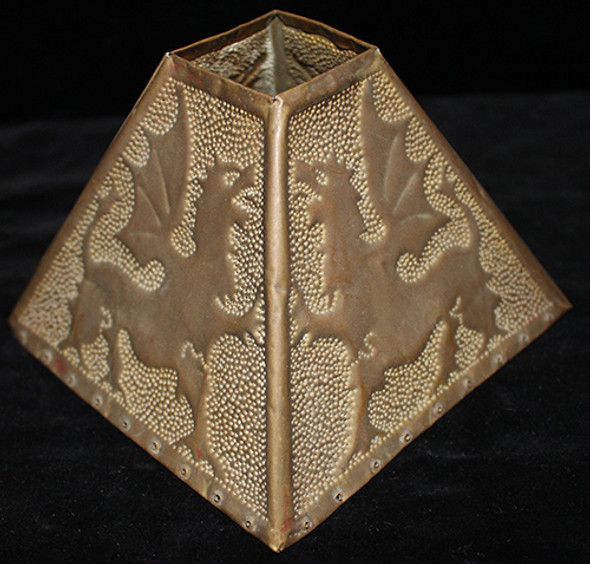 Hand-Made Ca. 1900 Arts & Crafts Brass Shade featuring Griffins