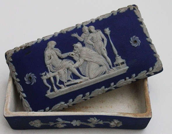 Lovely, Early 1800's Wedgwood Jasperware Matchbox in Deep Blue. Very Early Example