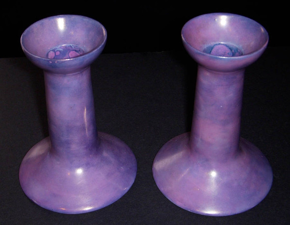 1900 O. & E.G. Royal Austria Arts & Crafts Style Fine China Candle Sticks in Unique Glaze