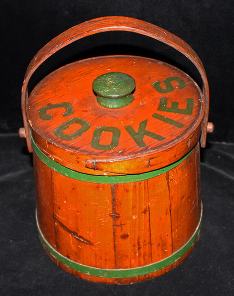 1920's - 30's Cookie Firkin in Steel-Banded Wood with Nice Oaken Bale