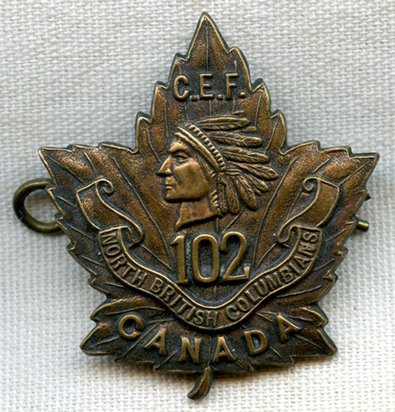 WWI 102nd Inf. BN CEF North British Columbia Collar Badge. Type II