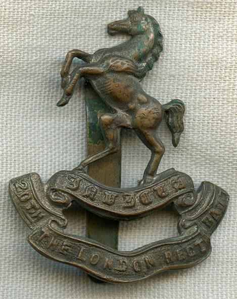 WWI 20th Battalion, The London Regiment, Enlisted Man Cap Badge