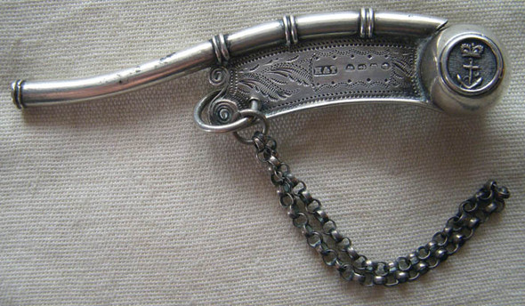 Diminutive Victorian British Naval Bosun's Whistle by Birmingham Silversmith Date-Marked