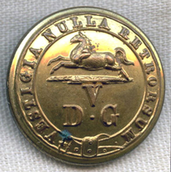 Rare 1850s-1860s British Army 5th Dragoon Guards Uniform Button by Jennens & Co., London