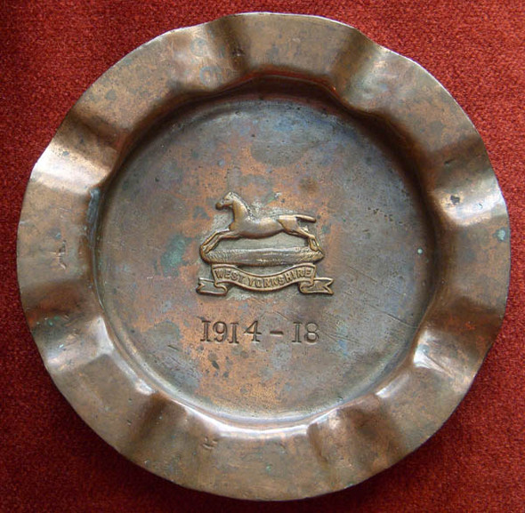 WWI Trench Art Ash Tray for West Yorkshire Regiment, British Army Featuring Collar Insignia