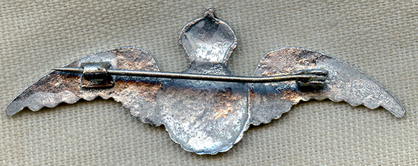 Cool 1930's - WWII Large RAF Sweetheart Wing in Rhodium-Plated Enameled Brass