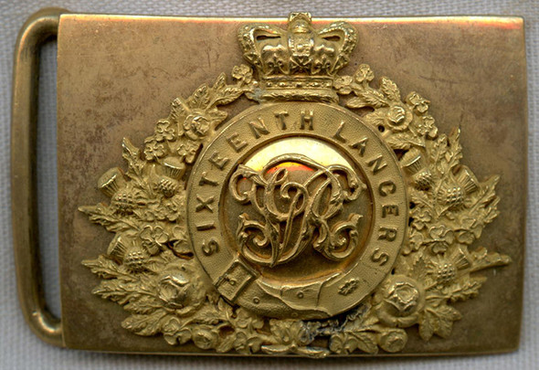 Gorgeous, 1890's British 16th Lancers Officer's Mess Dress Belt Buckle in Fire Gilt Brass