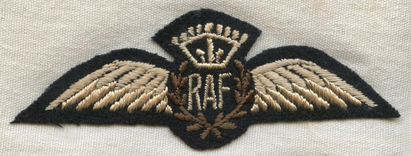 Beautiful WWII RAF (Royal Air Force) Pilot Wing Indian-Made Silk on Woven Wool