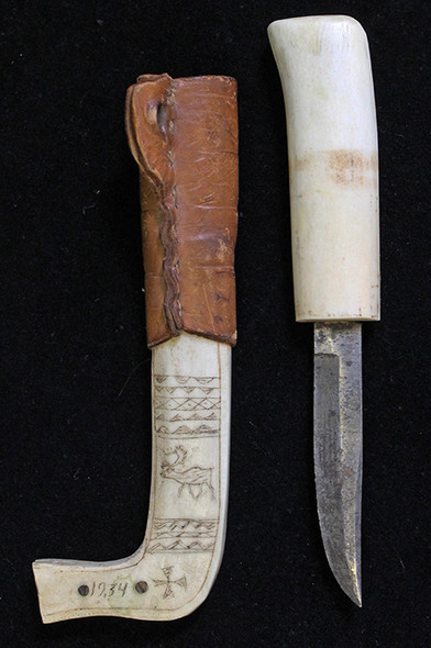 Lovely Small Sami Puukko Swedish Laplander Knife made of Reindeer Bone. Scrimshawed & Dated