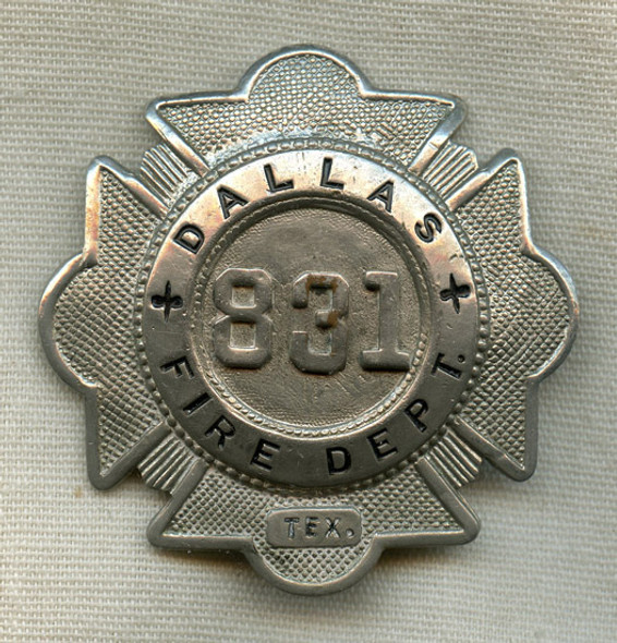 Circa 1900s - Early 1910s Dallas Texas Fire Department Hat Badge by S.H. Reese