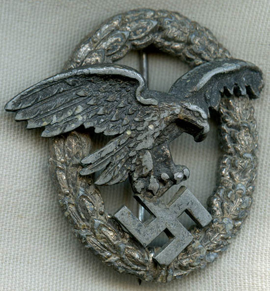 Great Mid-Late WWII Luftwaffe Observer Badge in Plated Zinc