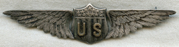 Very Rare & Beautiful WWI USAS Pilot Wing by Dreher of Newark, New Jersey