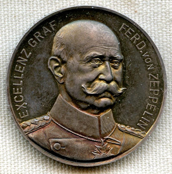 Rare Early WWI Count Zeppelin Table Medal in Silver Proof Strike