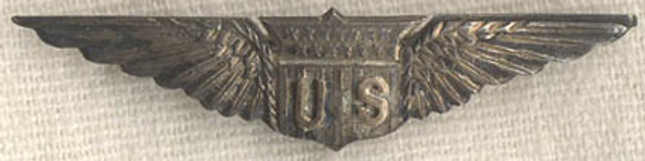 WWI US Air Service Pilot's Overseas Cap Wing in Silver and Gold by Robbins