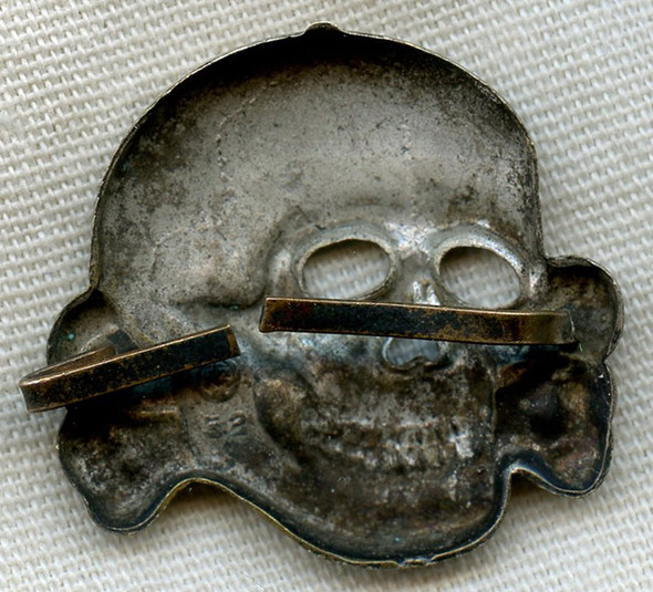 Great Circa 1939 SS Visor Cap Skull in Silver-Plated Brass with RZM 52 Mark
