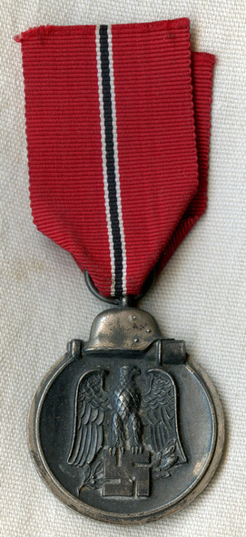 Early WWII Nazi Russian Front Medal in Heavy Silver-Plated White Metal
