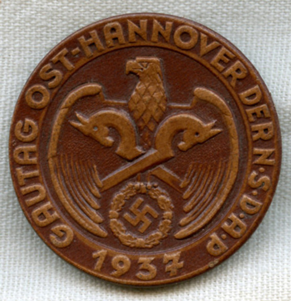 Minty 1937 NSDAP Gautag Ost-Hannover Tinnie in Pressed Leather